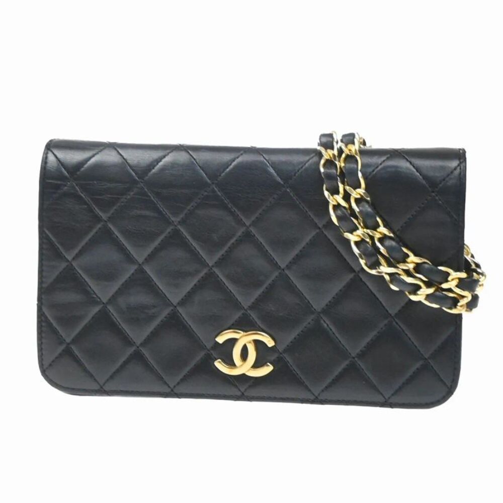 Chanel Vintage Full Flap Quilted Lambskin Black Leather Shoulder Bag Bag